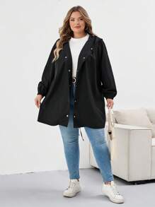 SHEIN CURVE+ Plus-Size Women's Black Mid-Length Trench Coat Winter Fall Autumn/Autumn /Winter