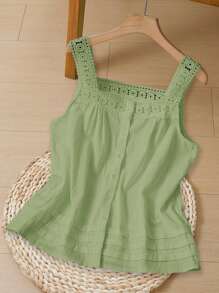 Rusticease 女士休闲纯色无袖上衣，夏季鼠尾草绿色上衣浅绿色上衣绿色夏季上衣棉质夏季上衣女士夏季上衣 - 綠色 - 查看 2