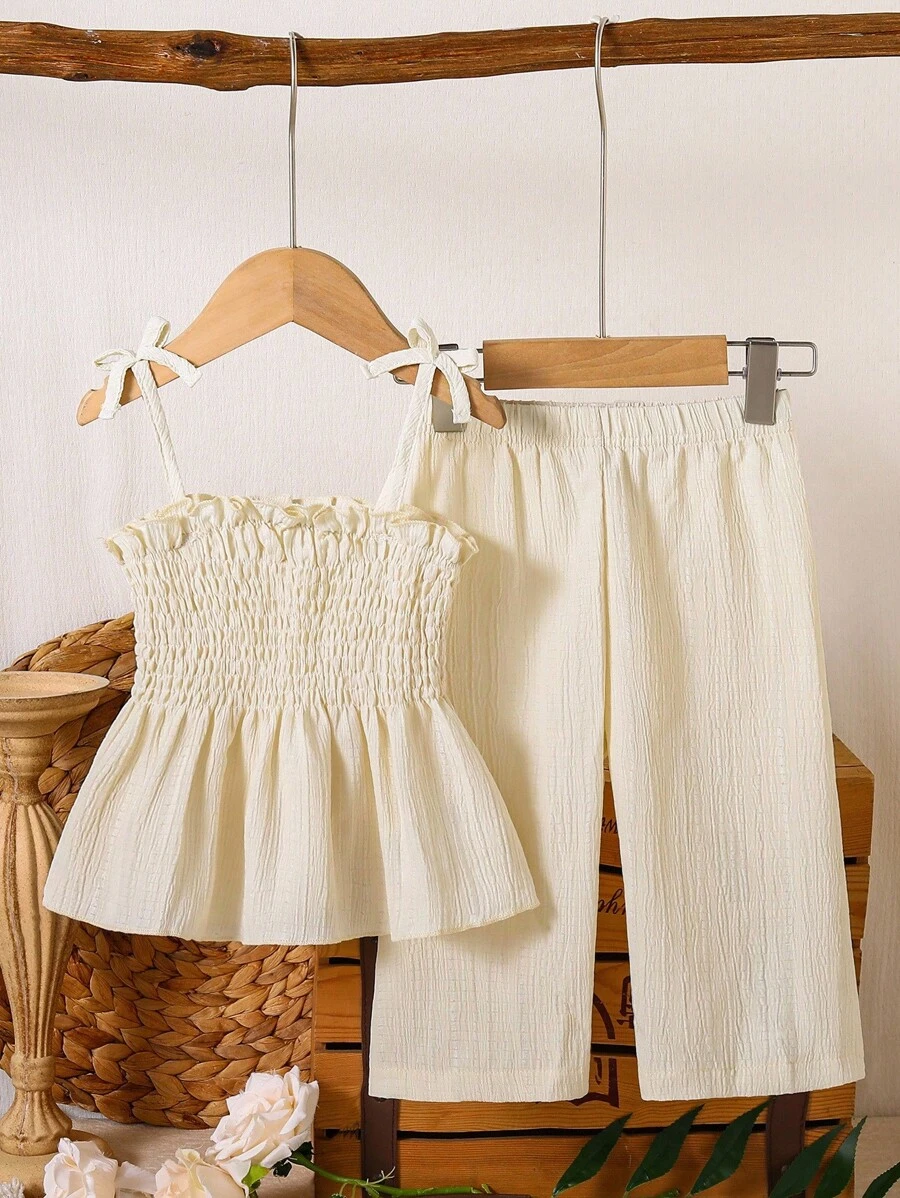 SHEIN Vintaside Kids Baby Girl Knitted Top And Ruffle Strap Set - Camel - View 1