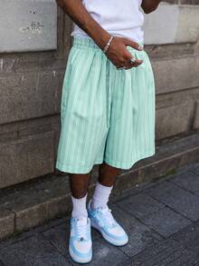 Manfinity EMRG Men's Summer Casual Striped Wide Leg Shorts - Mint Green - View 5