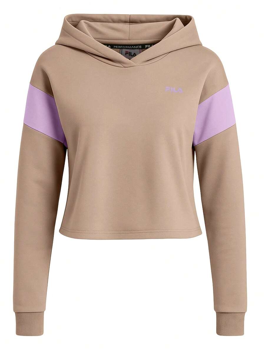 Trevi Blocked Cropped Women Hoodie Mocha Meringue-Viola - Beige - View 1