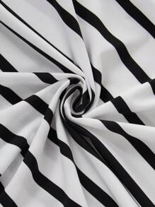 Lowkey Lull 3 件套条纹休闲短袖上衣和短裤女式睡衣套装 - 黑與白 - 查看 5