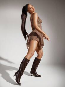 SHUZIA 女士时尚舒适尖头小猫跟柔软中筒靴 - 棕色 - 查看 4