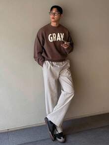 DAZY 男士字母刺绣棕色毛衣，秋季 - 棕色 - 查看 3