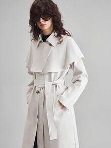 Ontre Abrigo de trinchera de unicolor casual y de oficina para mujer, de estilo urbano moderno y de negocios, de alta calidad y material, con un estilo sofisticado, sencillo y fresco, discreto y duradero, versátil y adecuado para todos, elegante y de estilo antiguo, ideal para cruceros en otoño/invierno - Marrón - Ver 2