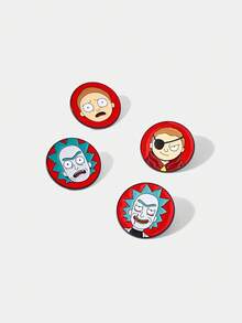 Rick and Morty X SHEIN 4 件套卡通人物珐琅胸针，创意合金徽章装饰配件 - 彩色 - 查看 3