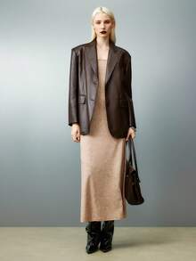 Váy không tay thanh lịch được giặt bằng axit cho kỳ nghỉ - Màu Khaki - Xem 3