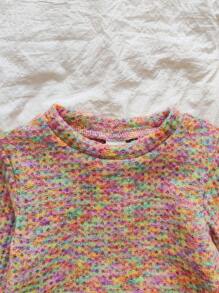 SHEIN Vintaside Kids 2pcs Baby Girls' Rainbow Color Long Sleeve Top And Pants Set, Casual Fashion Outfit Suitable For Spring, Autumn And Winter Fall - Multicolor - View 6