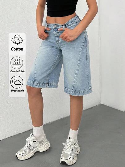 EURMUSE Short en denim 100% coton taille mi-haute pour femmes, tenue de ville, short pantalon, tenue de travail pour femmes, vêtements d'été pour femmes, vêtements d'été pour femmes