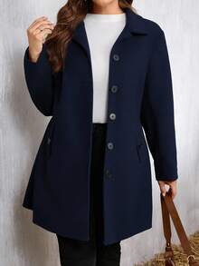 Áo khoác ngoài màu xám một hàng khuy cỡ lớn dành cho nữ, Thu/Đông - Màu xanh hải quân - Xem 3