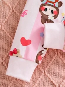 SHEIN 两件套女童针织可爱图案圆领T恤和紧身打底裤睡衣套装 女童睡衣套装 女童睡衣 女童睡衣套装 - 粉色 - 查看 5