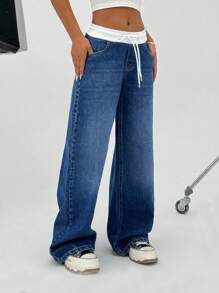 SHEIN PETITE Women Skort Young And Low Waist Wide Leg S Outfits Women S Cargo Pants Work Outfits For Women Women S Sets Workout Clothes Women Women S Clothes Women Summer Clothing Women Summer Sets - Medium Wash - View 5