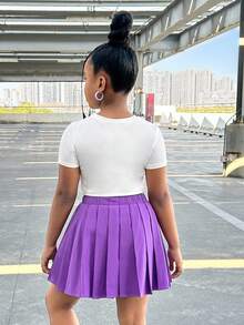 SLAYR KIDS Tween Girl Heart Print Short Sleeve Top And Pleated Skirt 2 Pieces Set - Purple - View 2