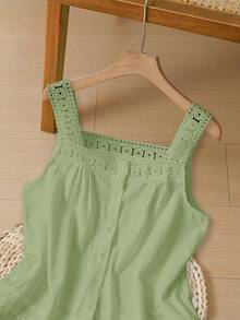 Rusticease 女士休闲纯色无袖上衣，夏季鼠尾草绿色上衣浅绿色上衣绿色夏季上衣棉质夏季上衣女士夏季上衣 - 綠色 - 查看 4