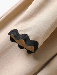 Rusticease Conjunto de top corto de manga larga con cuello cuadrado y bolsillos con cinta de contraste, y pantalones rectos casuales para mujer