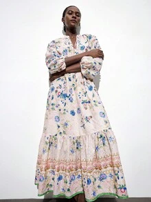 Maija Váy mùa hè thêu họa tiết Totem nhiều màu cho nữ, trang phục thường ngày thanh lịch cho kỳ nghỉ với cổ chữ V, vai trễ, tay áo 3/4, eo chun, viền chữ A, phong cách bãi biển Bohemian, thích hợp cho kỳ nghỉ, lễ hội âm nhạc, phong cách phương Tây - Nhiều màu - Xem 6