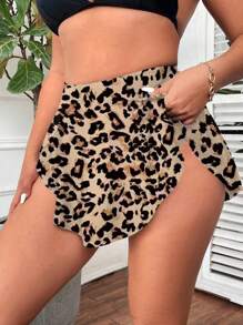 Swim Lushoire 大码女式豹纹性感不对称荷叶边比基尼泳裤 - 彩色 - 查看 3