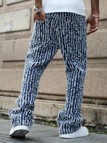 PAVTROS Manfinity Streetrush Men's Jacquard Straight Leg Flare Wide Leg Jeans