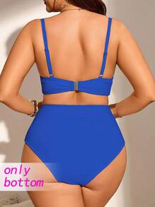 Swim Chiccia 加大码女式罗纹面料纯色褶饰收腹泳裤，适合日常和度假穿着 - 藍色 - 查看 2