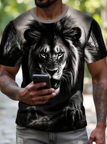 Manfinity Dauomo 返校节街头风格酷炫独特狮子印花男士T恤 - 彩色 - 查看 3