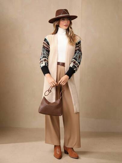 Wildy 几何图案落肩开衫、长袖上衣