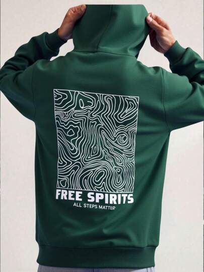 EURMUSE Men Cottonline Letter Printed Regular Zip Up Hoodie