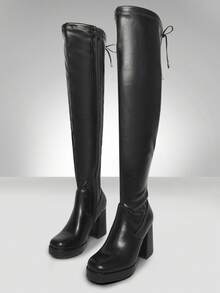 SHUZIA Women's Fashionable Comfortable Square Toe Platform Over-Knee Boots - Black - View 6