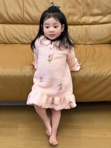 DAZY Baby/Kleinkind Mädchen Rüschen Saum Allover Muster Langarm Schlafanzug, Herbst/Winter