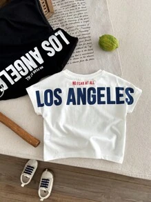 SHEIN 2pcs/Set Baby Boy Summer Casual Classic Solid Color & Big Letter Pattern Knit Short Sleeve T-Shirt Sets - Multicolor - View 7