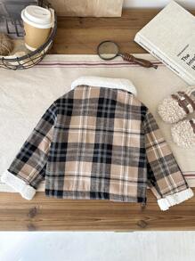 SHEIN 男宝宝休闲运动绅士学院百搭韩版格子羊毛加厚夹克外套适合秋冬季节圣诞节