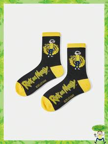 Rick and Morty X SHEIN 1 Pair Women's Colorblock Cartoon Figure Graphic Cute Crew Socks - Black - View 2