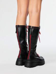 ROMWE Goth 女士及膝靴 时尚系带厚底粗跟女靴