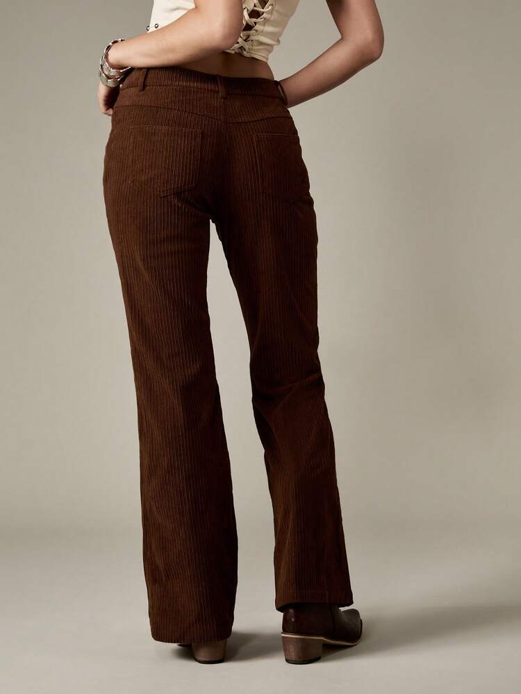 MISSGUIDED Brown Corduroy Flared Pants Retro High Rise Western Style Boho Fall Winter Wide Leg Vintage Bell Bottom Bottoms With Braided Belt