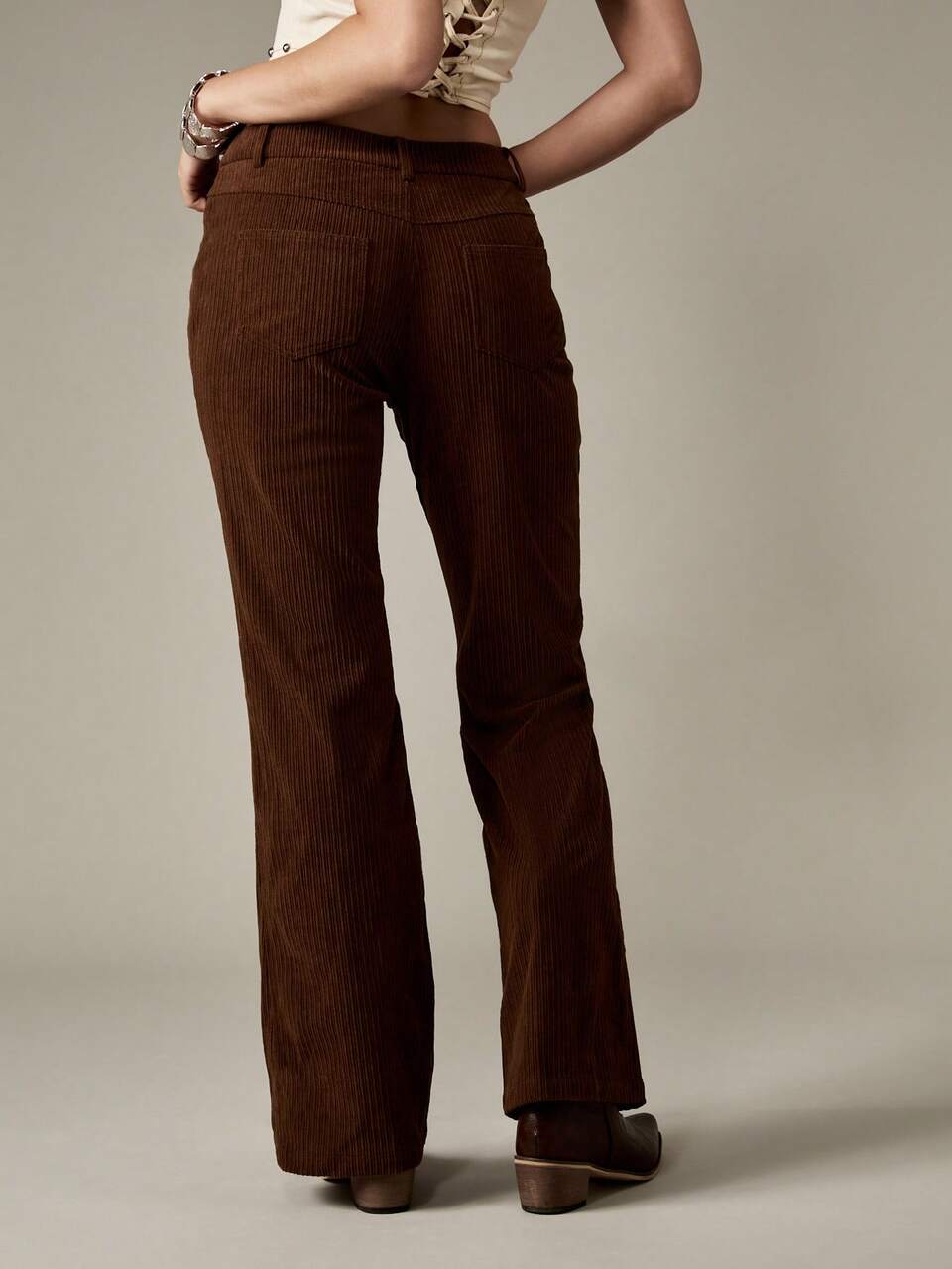 MISSGUIDED Brown Corduroy Flared Pants Retro High Rise Western Style Boho Fall Winter Wide Leg Vintage Bell Bottom Bottoms With Braided Belt