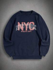 RueChic Men Cottonline Letter Printed Crew Neck Regular Sweatshirt - Navy Blue - View 2