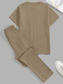 EURMUSE 棉质男式带标签贴花常规 T 恤和裤子两件套