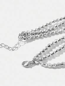 Maija Dây chuyền nhiều lớp mặt hình lá đính hạt phong cách tối giản - Bạc - Xem 4