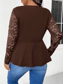 SHEIN Frenchy Chaqueta de uso diario con encaje y cremallera para talla grande, chaqueta elegante de manga larga para otoño, chaqueta negra versátil, ropa de calle para mujeres para salir, ropa de mujer para otoño