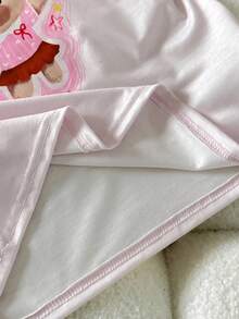 SHEIN 青少年女孩波西米亚风格卡通条纹可爱印花休闲简约圆领长袖 T 恤和宽松裤子家居服套装 - 淺粉色 - 查看 4