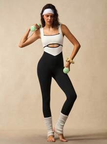 VARSIVA Bộ đồ liền thân không tay khoét lỗ màu tương phản, vừa vặn - Nhiều màu - Xem 9