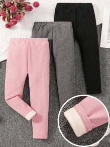 SHEIN 少女 3件組 素色修身休閒秋冬內搭褲，保暖內裡加厚款 - 彩色 - 查看 3