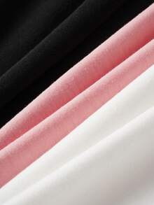 SHEIN EZwear Set de 3 camisetas de mujer de manga corta, cuello redondo, estilo casual y suelto con patrón simple, ligeramente transparentes, adecuadas para el verano y el regreso a la escuela