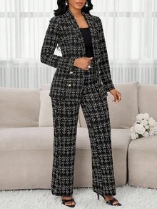 SHEIN Lady Women Suit Sets Business Casual Woman Work Clothes Women Office Wear Women Going Out Outfits Airport Outfit For Women Travel Outfit Airport Airport Outfit In Fall/Winter - Black - View 6