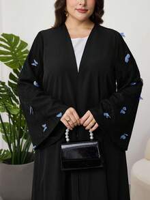 Al Najma Plus Size Women's 3D Butterfly Embroidered Abaya Robe, Spring/Summer - Multicolor - View 1