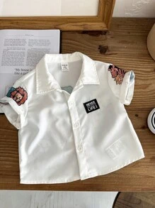 SHEIN 男宝宝/女宝宝可爱卡通印花短袖衬衫，百搭白色，夏季 - 彩色 - 查看 2