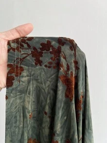 Flirla Váy sườn xám nhung jacquard kiểu Trung Hoa thanh lịch dành cho nữ cỡ lớn - màu xanh lá - Xem 3