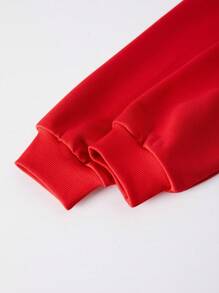 SHEIN Explorewe Casuvi 儿童女童两件套：条纹 V 领套头衫和纯色卷边休闲运动裤，字母印花，复古校园风格，适合户外、返校、春秋季休闲穿着 - 紅色 - 查看 4