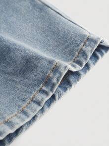 SHEIN Girlism 少女Y2K时尚复古水洗不对称腰身宽松阔腿牛仔裤，秋季返校季，Y2K宽松牛仔裤，Y2K牛仔裤，阔腿牛仔裤，超大牛仔裤，冬季宽松牛仔裤 - 淺色水洗藍 - 查看 4