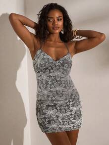 Opulessa 女士纯色纹理露背吊带交叉绑带上衣，适合秋冬季节、圣诞节、新年派对、婚礼宾客、优雅毕业典礼、奢华舞会等场合。 - 藍色 - 查看 5