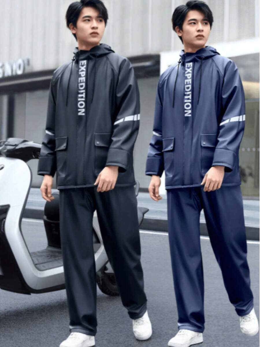 SHEIN Men's Waterproof Rain Gear Set - Durable PVC Material, Thick Waterproof Fabric, Breathable Suitable For Motorcycle Riding, Outdoor Sports And Travel - Multicolor - View 1